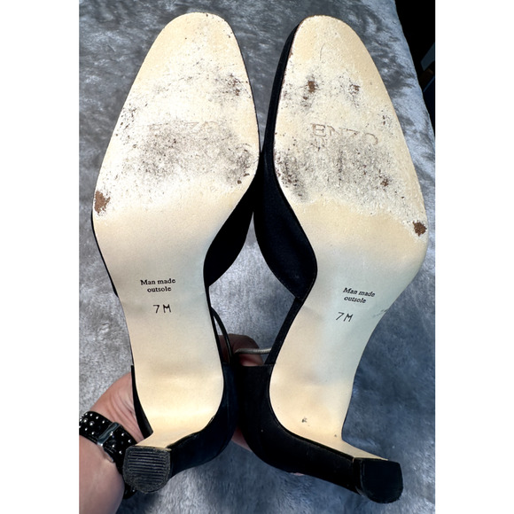 Enzo Angiolini Vintage Black Silver Chain Accent Block Heels Size 7 Y2K Office - Picture 5 of 8